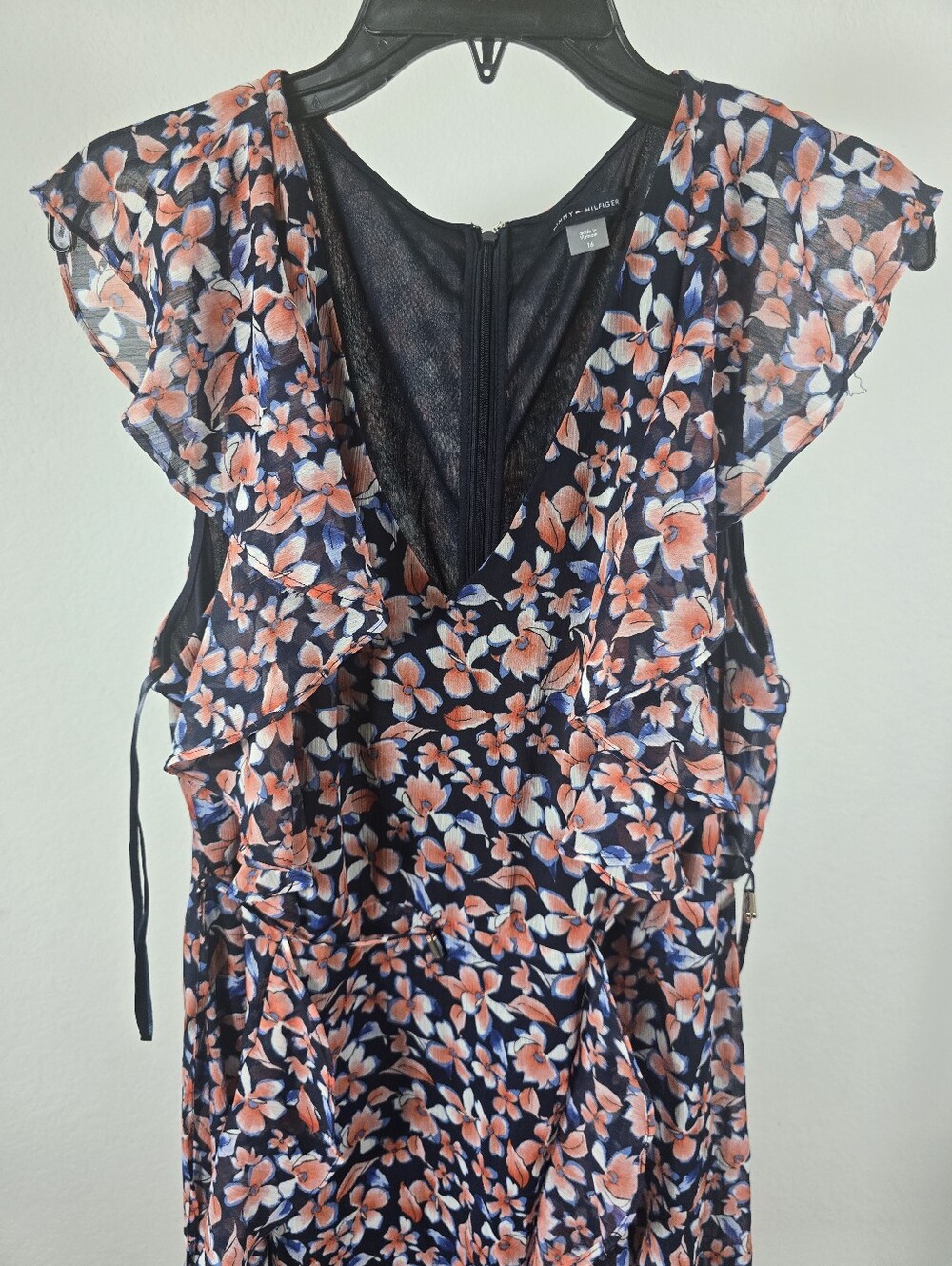 NWT Tommy Hilfiger Floral Ruffle Wrap Dress Navy Pink Size 16 MSRP $129 - Picture 5 of 10